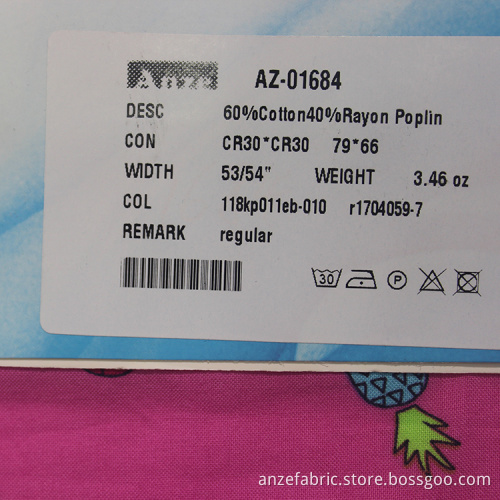 60% Cotton 40% Rayon Poplin Pineapple printed fabric